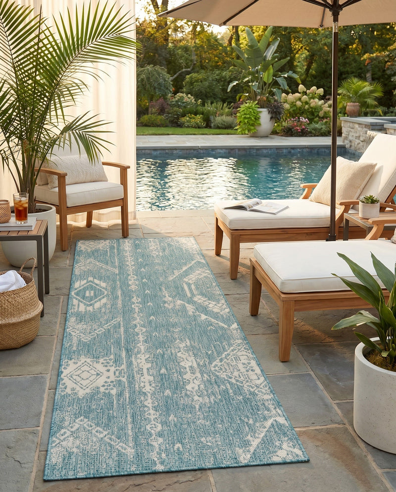 Desert Nomad Terrace Collection Area Rug - Sahara (Light Aqua) Runner Light Aqua  lifestyle 32