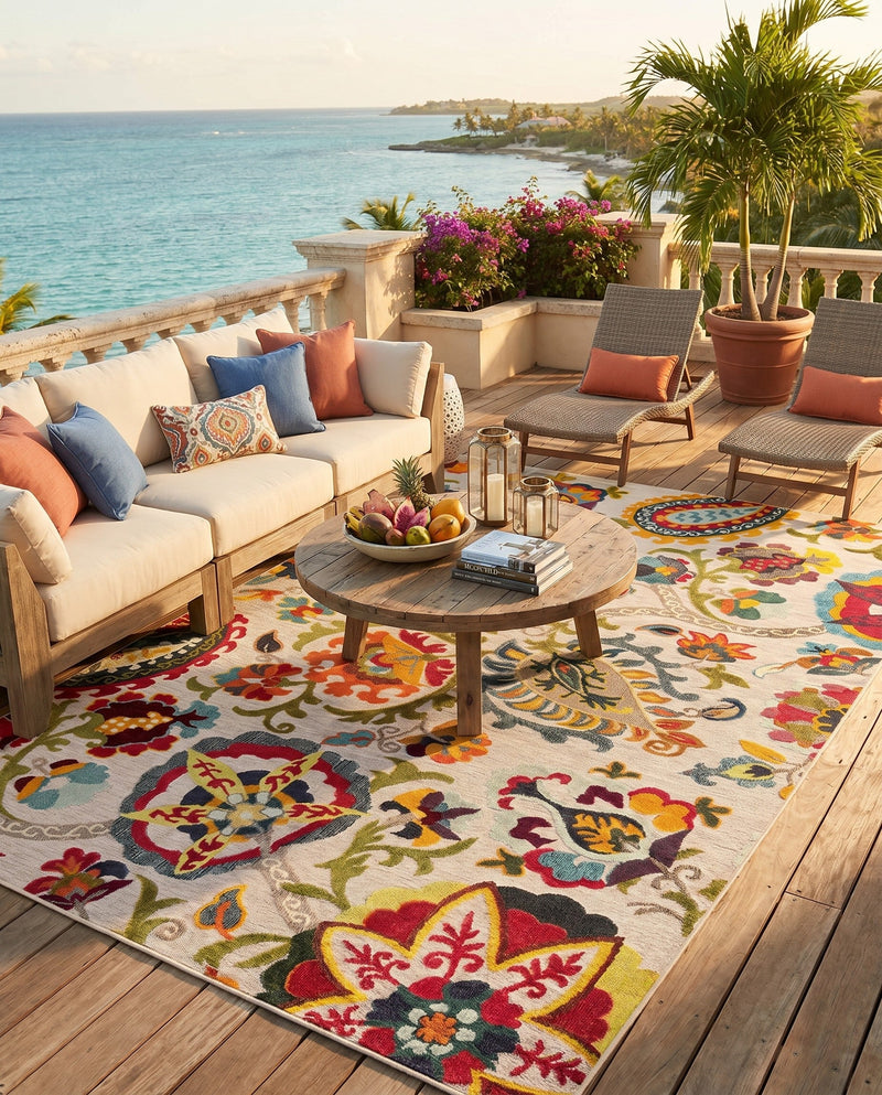 Outdoor Marrakesh Collection Area Rug - Fes Rectangle Multi Beige  lifestyle 34