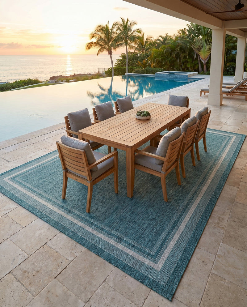 Terrace Fringe Collection Area Rug - Veranda (Teal) Rectangle Teal  lifestyle 18