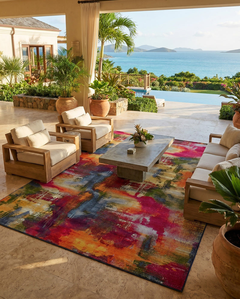 Urban Terrace Collection Area Rug -  Atrium Rectangle Multi  lifestyle 56