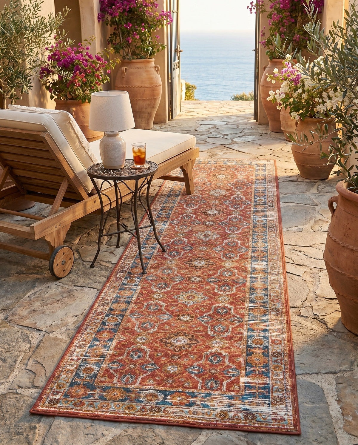 Patio Heritage Collection Area Rug -  Eden Runner Antique Red  lifestyle 81