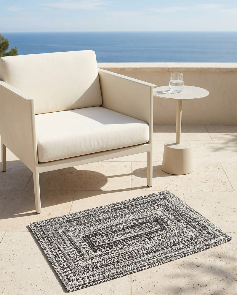 Sustainable Strands Indoor-Outdoor Oasis Collection Area Rug -  Sandbar (Black and White) Rectangle Black and White  lifestyle 10