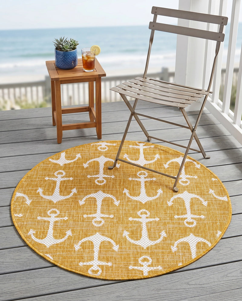 Seaside Haven Rugs Collection Area Rug - Sapphire (Yellow) Round Yellow  lifestyle 43