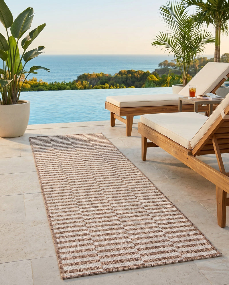 Seaside Stripes Collection Area Rug - Cabana (Taupe) Runner Taupe  lifestyle 30