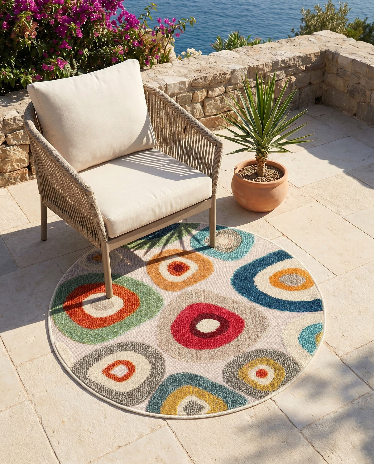 Outdoor Marrakesh Collection Area Rug -  Chefchaouen Round Multi Beige  lifestyle 151