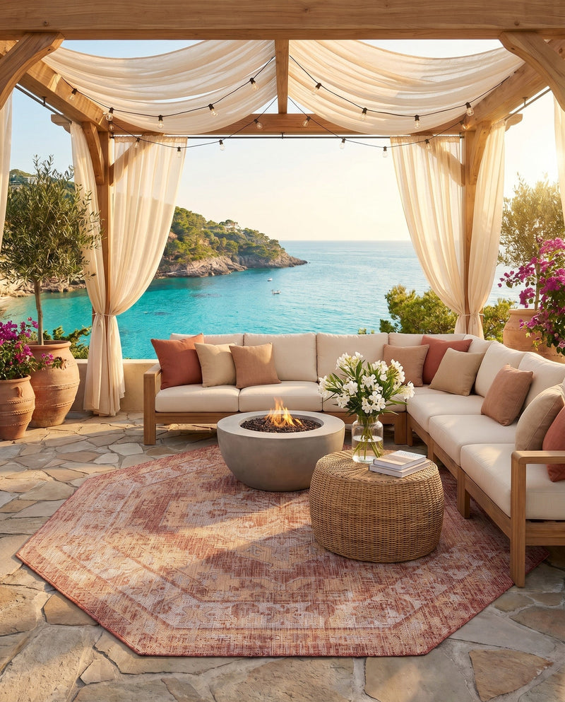 Patio Heritage Collection Area Rug -  Augusta (Rust Red) Octagon Rust Red  lifestyle 78