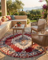 Patio Heritage Collection Area Rug -  Alcove Round Red and Navy Blue  lifestyle 64