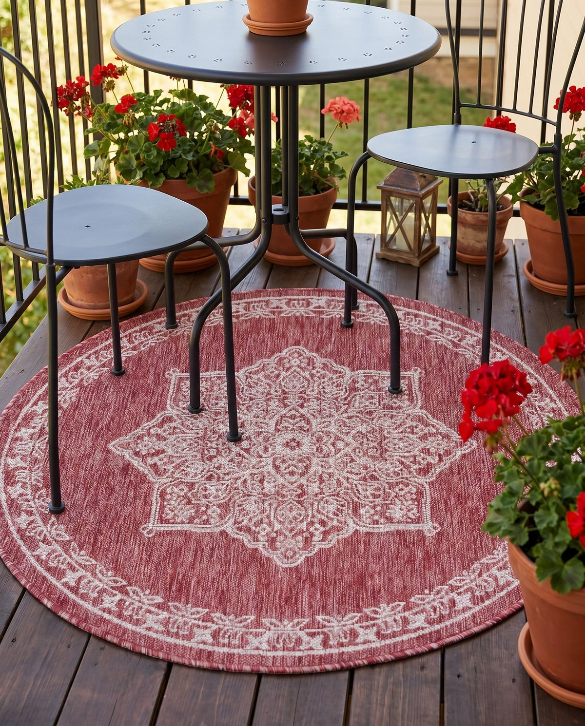 Patio Heritage Collection Area Rug -  Charleston (Rust Red) Round Rust Red  lifestyle 46