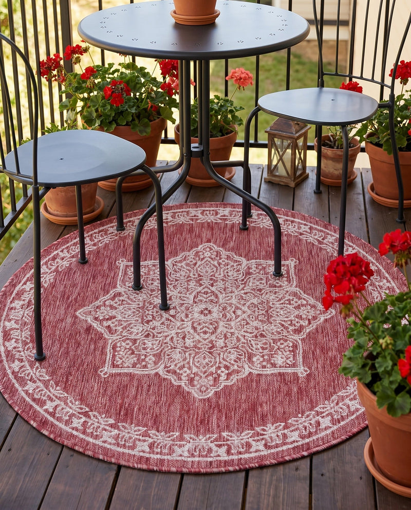 Patio Heritage Collection Area Rug -  Charleston (Rust Red) Round Rust Red  lifestyle 46