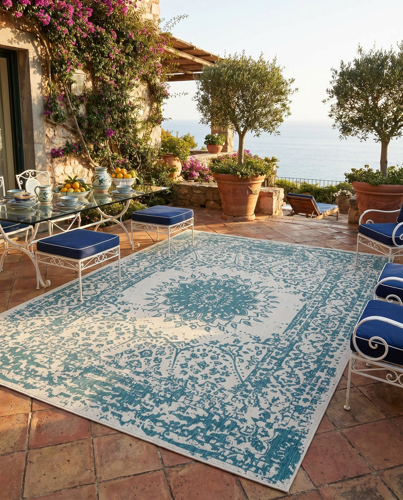 Patio Heritage Collection Area Rug -  Lafayette (Aqua) Rectangle Aqua  lifestyle 19
