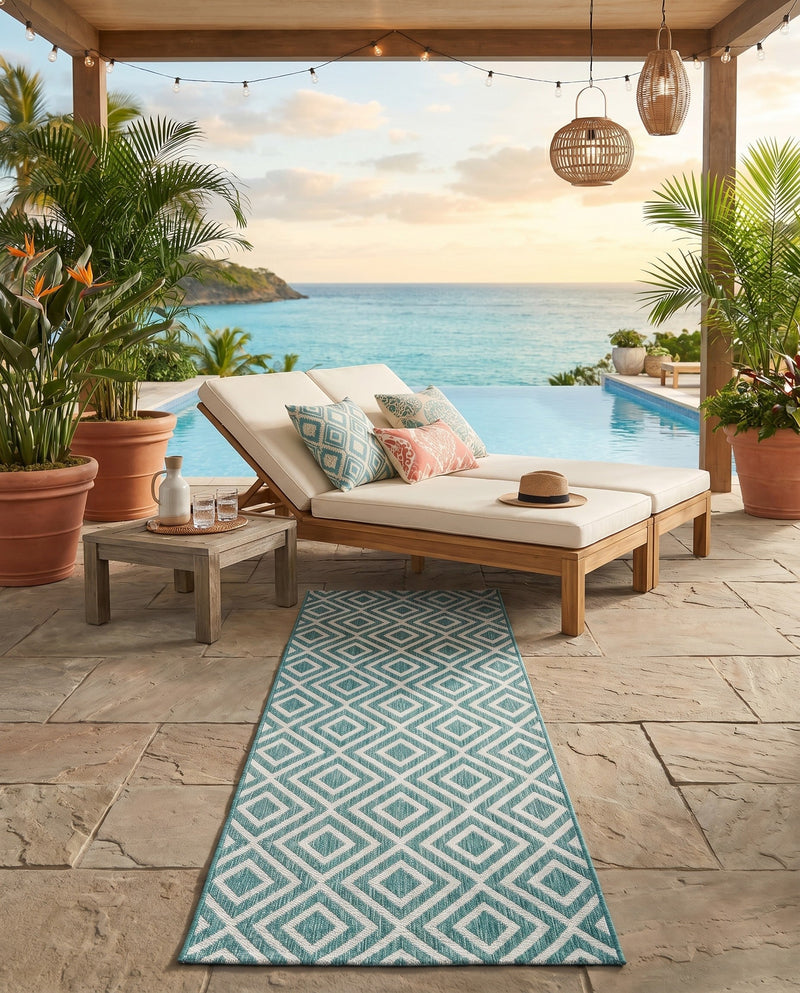 Urban Oasis Rugs Collection Area Rug -  Rooftop (Teal) Runner Teal  lifestyle 26