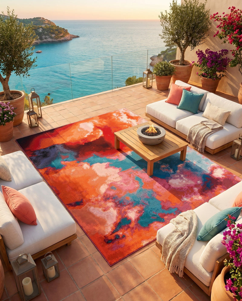 Urban Terrace Collection Area Rug -  Patio Rectangle Gray and Pink  lifestyle 21