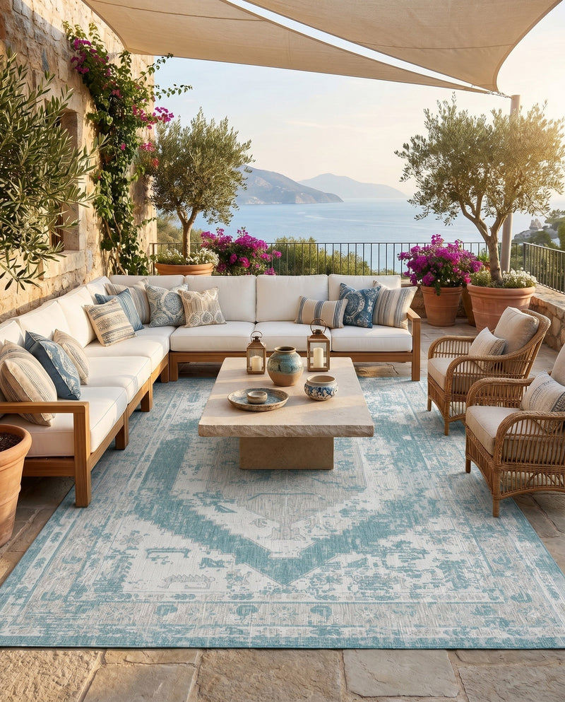 Patio Heritage Collection Area Rug -  Augusta (Aqua) Rectangle Aqua  lifestyle 18