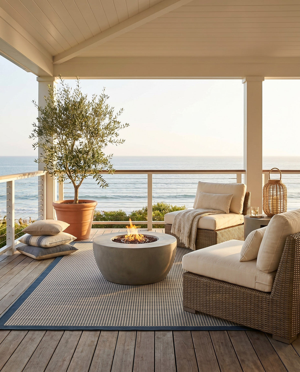 Terrace Fringe Collection Area Rug - Oceanside Square Navy Blue  lifestyle 179
