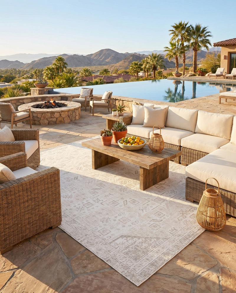 Tribal Terrace Treasures Collection Area Rug - Mayan Marina (Light Gray) Rectangle Light Gray  lifestyle 25