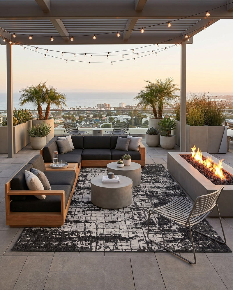 Urban Terrace Collection Area Rug -  Midtown Rectangle Black and White  lifestyle 30