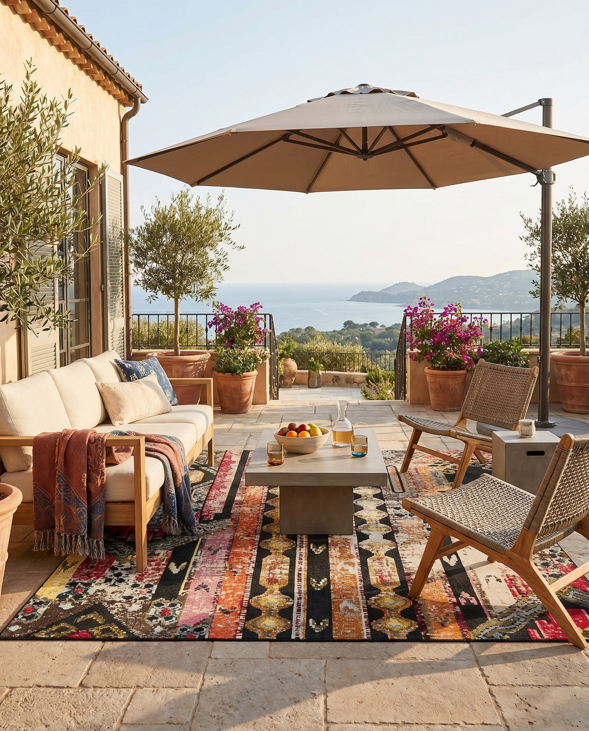 Outdoor Marrakesh Collection Area Rug -  Agadir Square Multi Black  lifestyle 110