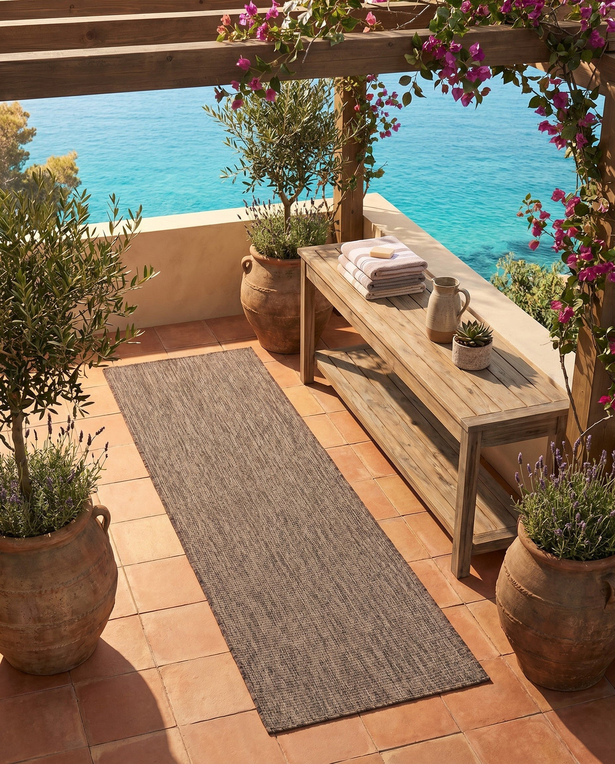 Seaside Serenity Collection Area Rug - Veranda (Light Brown) Runner Light Brown  lifestyle 113