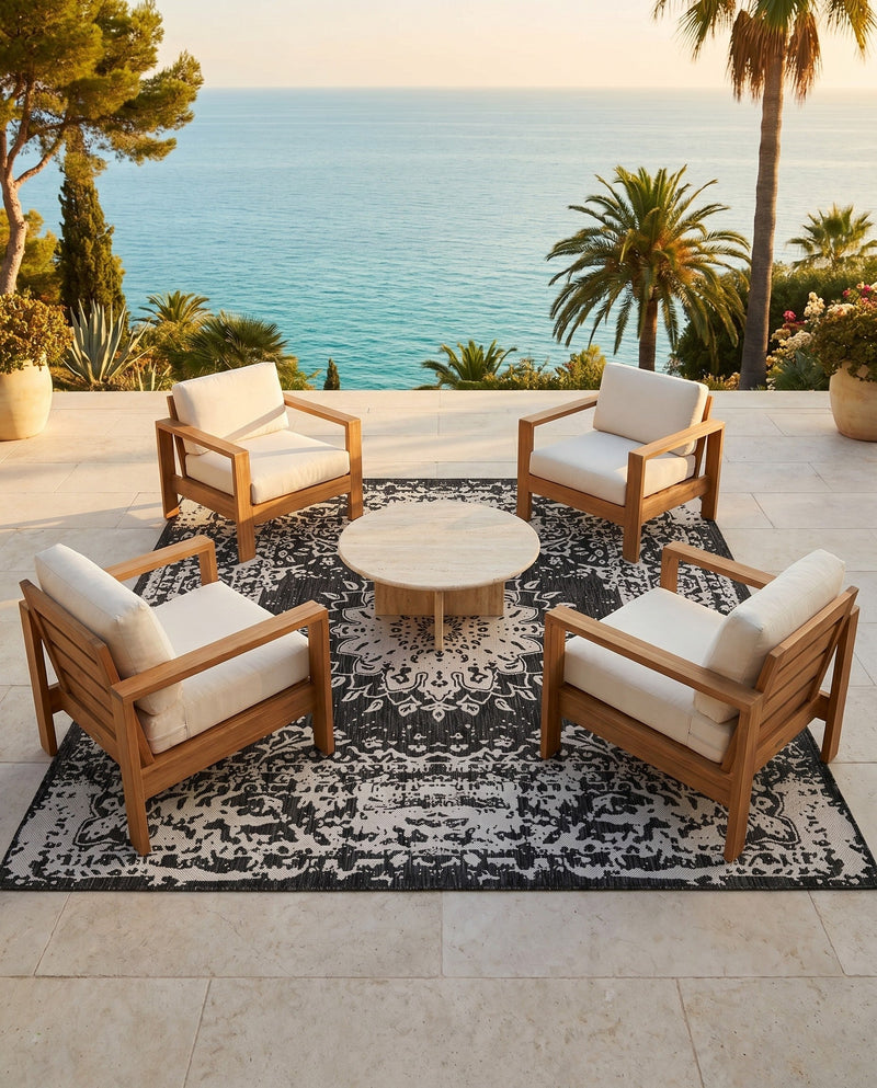 Patio Heritage Collection Area Rug -  Lafayette (Black and White) Square Black and White  lifestyle 76