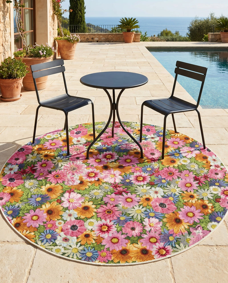 Seaside Blooms Collection Area Rug -  Marseilles Round Multi  lifestyle 75