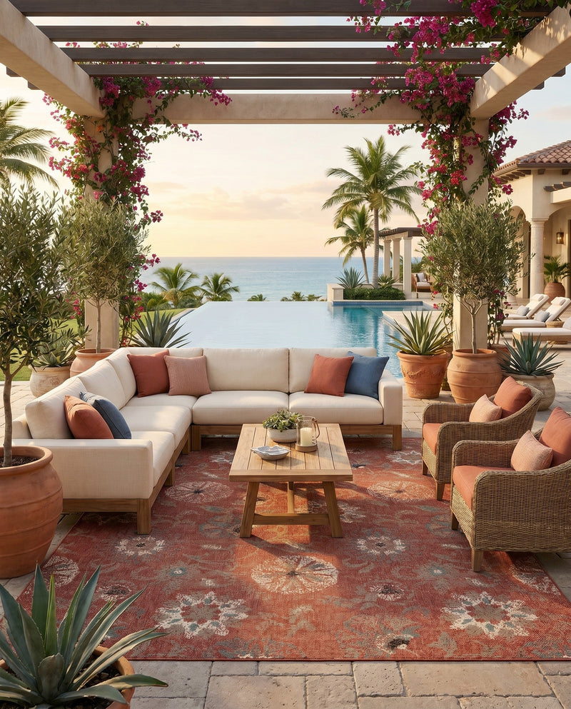 Seaside Blooms Collection Area Rug - Seychelles Rectangle Terracotta  lifestyle 33