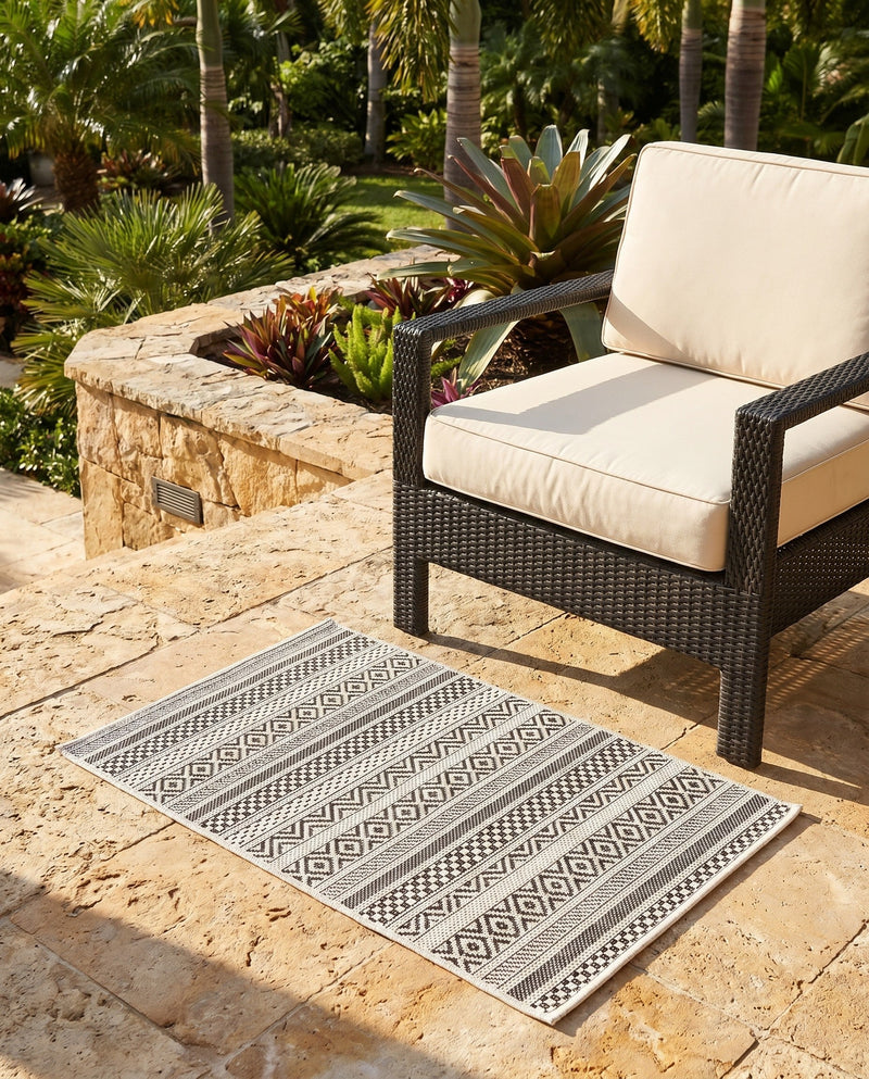 Seaside Stripes Collection Area Rug -  Boardwalk (Beige) Rectangle Beige  lifestyle 33