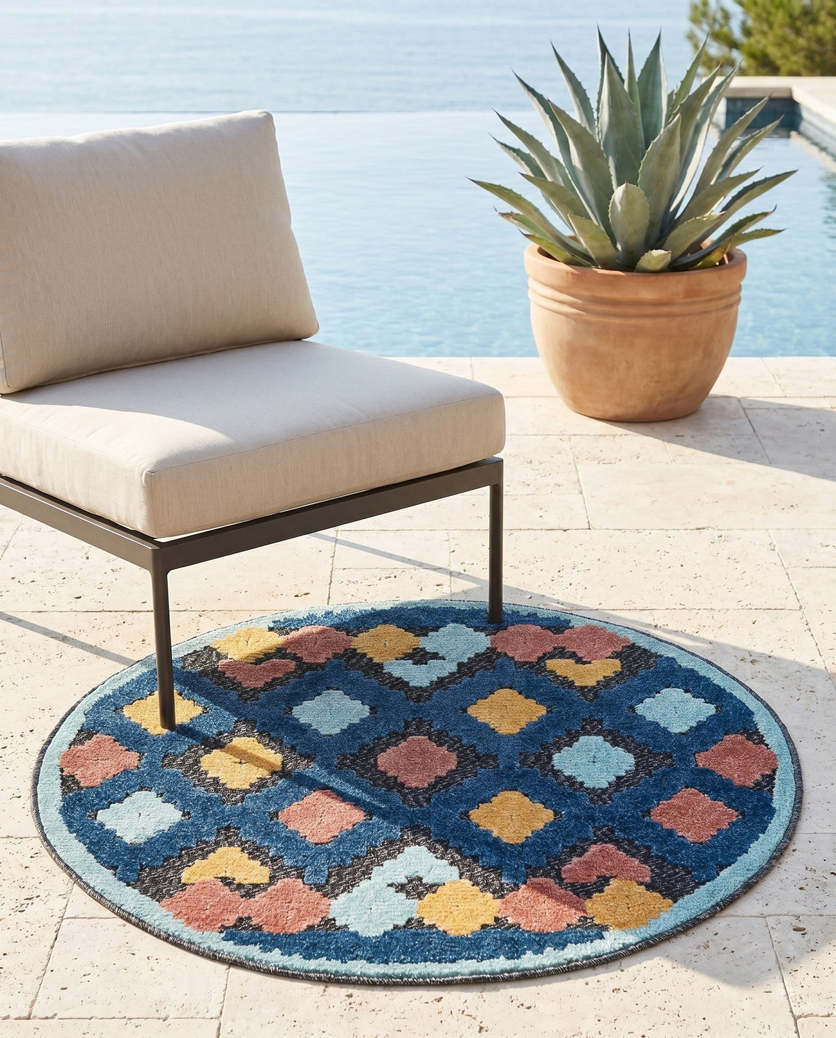 Caribbean Terrace Collection Area Rug -  Tobago Round Charcoal  lifestyle 121