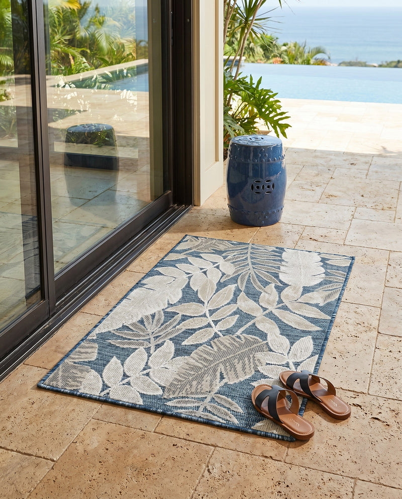 Seaside Blooms Collection Area Rug -  Serene Rectangle Navy Blue  lifestyle 59