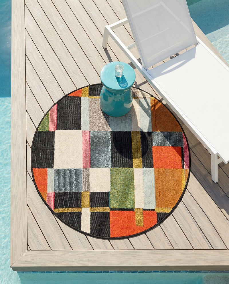 Outdoor Marrakesh Collection Area Rug -  Tangier Round Multi  lifestyle 68