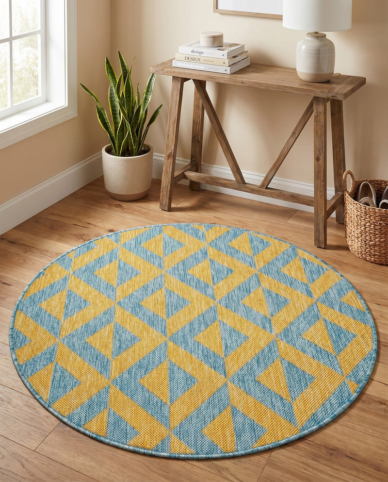 Urban Oasis Rugs Collection Area Rug -  Highrise (Yellow and Aqua) Round Yellow and Aqua  lifestyle 55