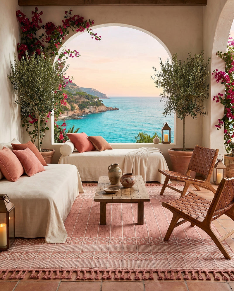 Sustainable Nomad Terrace Collection Area Rug - Reef Rectangle SOFT PINK  lifestyle 21