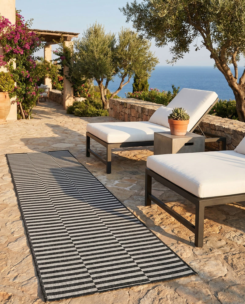 Seaside Stripes Collection Area Rug - Cabana (Charcoal) Runner Charcoal  lifestyle 71