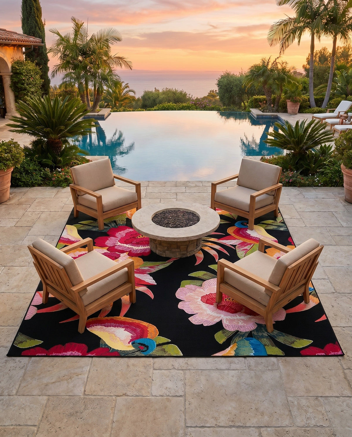 Seaside Blooms Collection Area Rug -  Versailles Square Multi  lifestyle 118