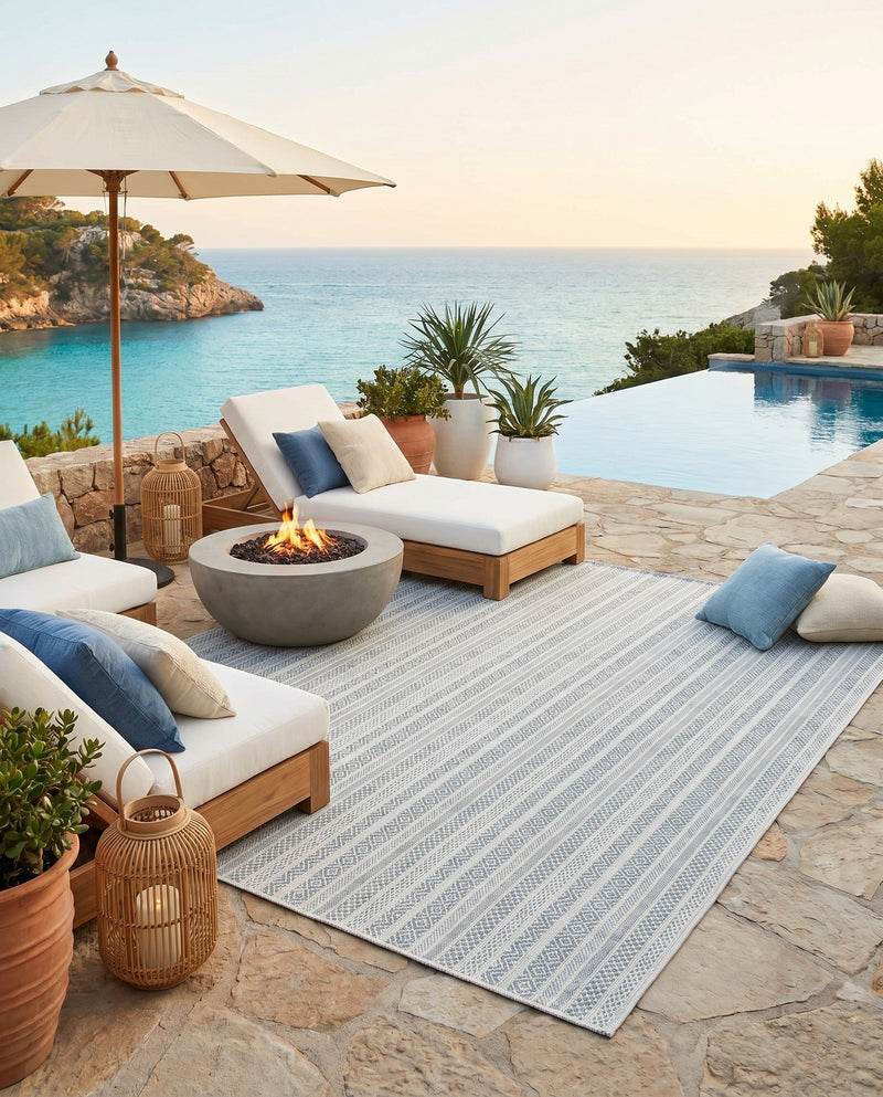 Seaside Stripes Collection Area Rug -  Boardwalk (Teal) Rectangle Teal  lifestyle 35