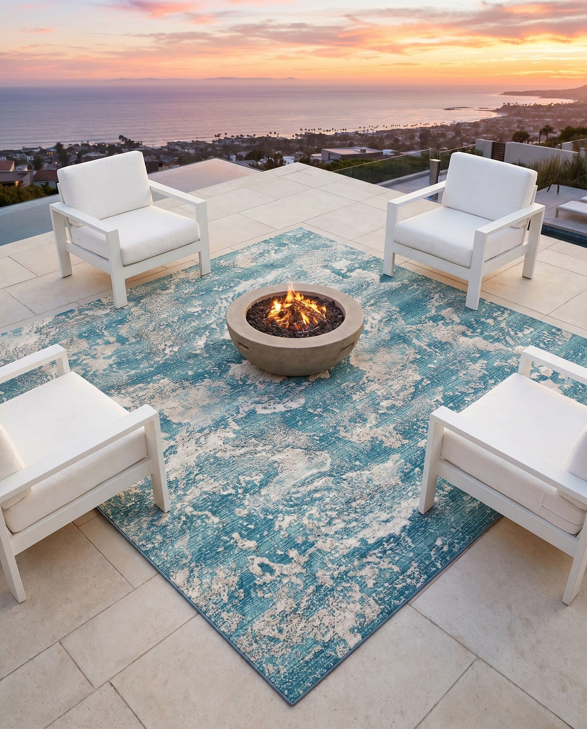 Urban Terrace Collection Area Rug -  Gazebo Square Aqua Blue  lifestyle 86