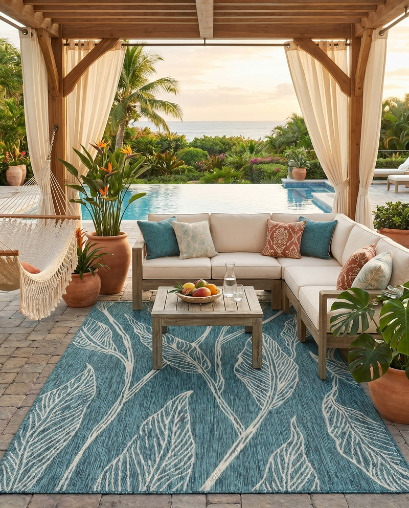 Seaside Blooms Collection Area Rug -  Evergreen (Teal) Rectangle Teal  lifestyle 18