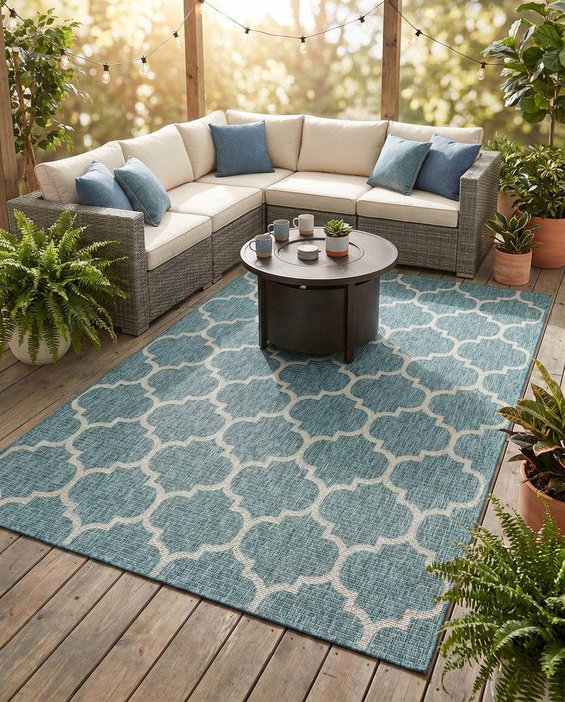Savannah Pergola Collection Area Rug - Arbor (Teal) Rectangle Teal  lifestyle 12