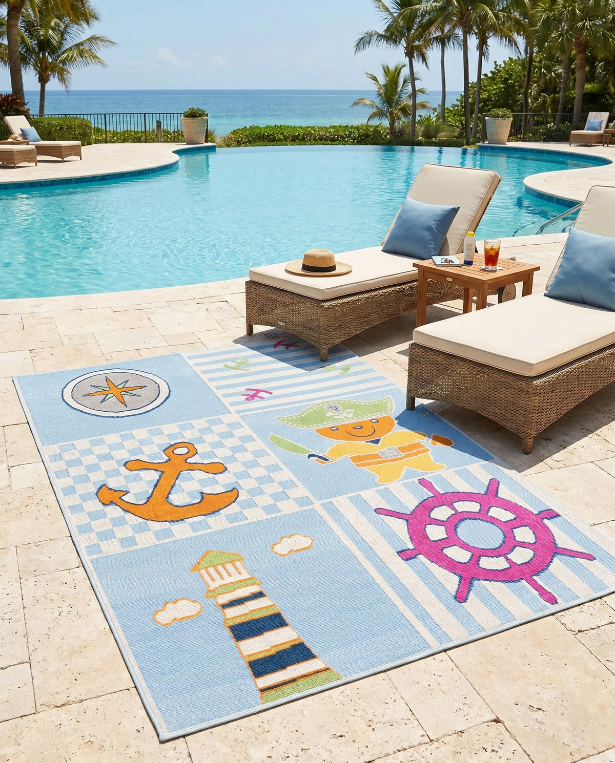Terrace Collection Area Rug -  Pavilion Rectangle Light Blue  lifestyle 21