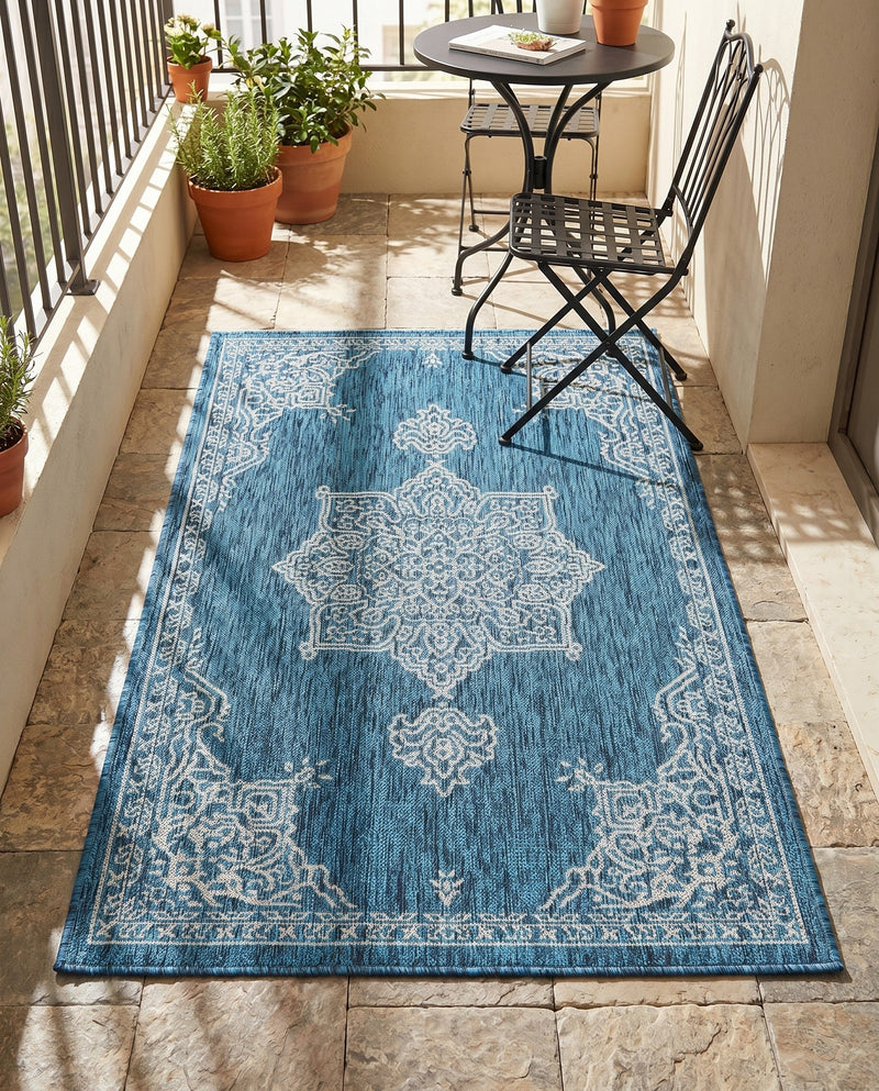Patio Heritage Collection Area Rug -  Charleston (Teal) Rectangle Teal  lifestyle 30