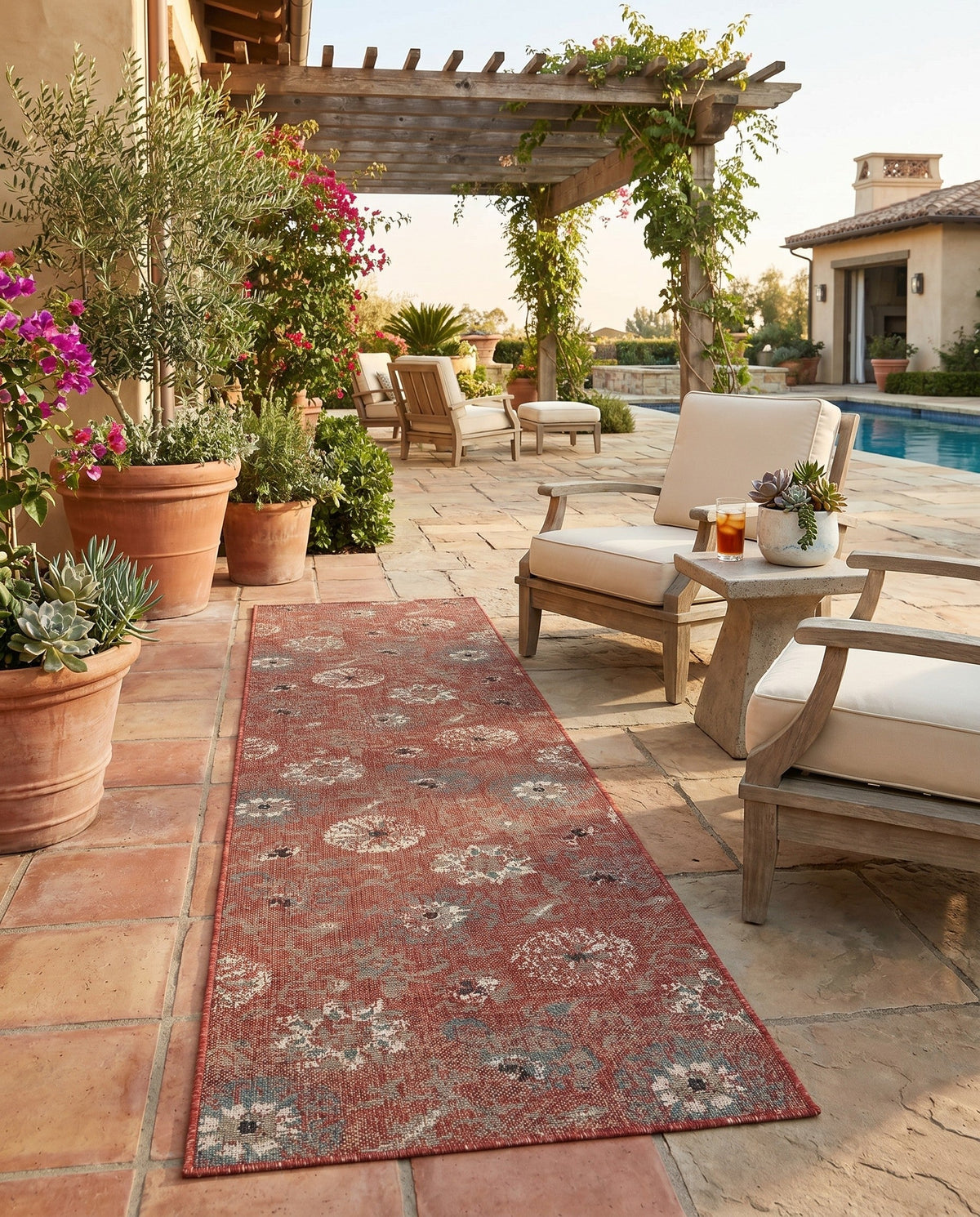 Seaside Blooms Collection Area Rug - Seychelles Runner Terracotta  lifestyle 113
