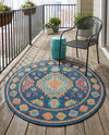 Coastal Terrace Collection Area Rug -  Dunes Round Navy Blue  lifestyle 73