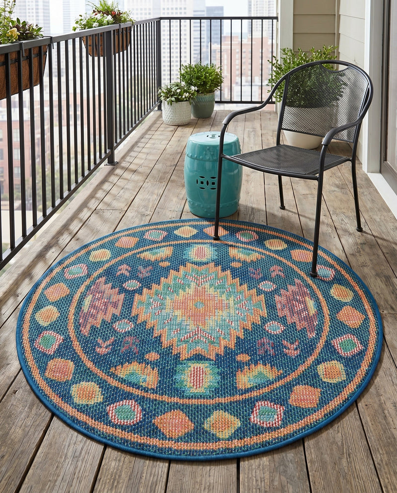 Coastal Terrace Collection Area Rug -  Dunes Round Navy Blue  lifestyle 73