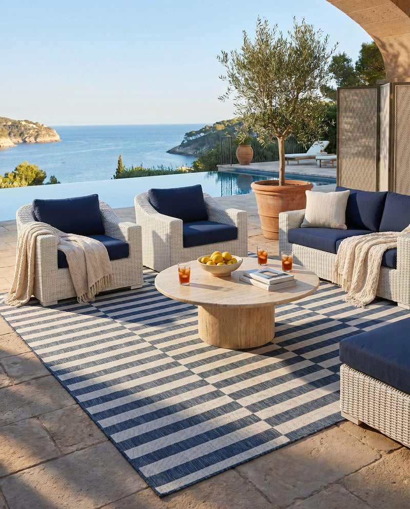 Seaside Stripes Collection Area Rug - Cabana (Blue) Rectangle Blue  lifestyle 30