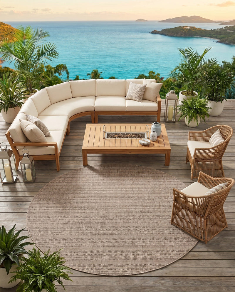 Seaside Stripes Collection Area Rug -  Boardwalk (Natural) Round Natural  lifestyle 24