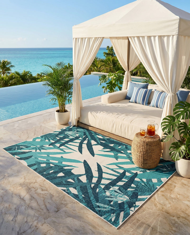 Seaside Blooms Collection Area Rug -  Provence Rectangle Teal blue  lifestyle 25