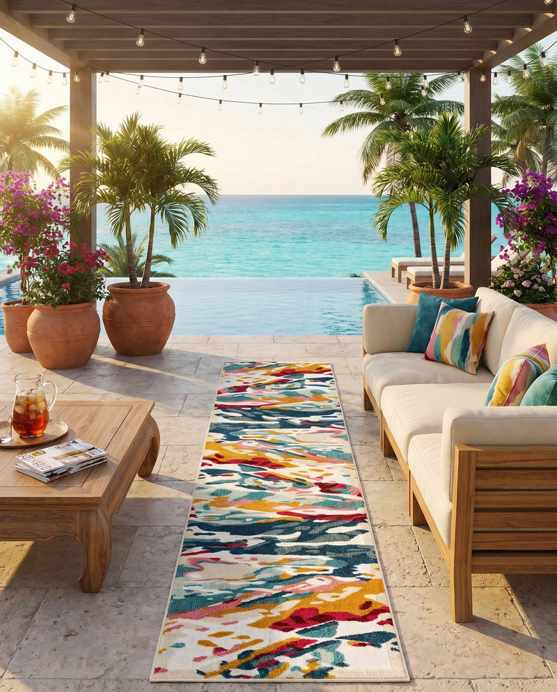 Outdoor Marrakesh Collection Area Rug -  Meknes Runner Multi  lifestyle 75