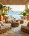 Seaside Blooms Collection Area Rug -  Blossom Round Gray Ivory Yellow  lifestyle 59