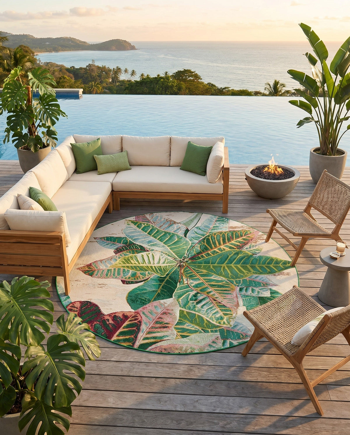 Seaside Blooms Collection Area Rug -  Fern Round Multi  lifestyle 128