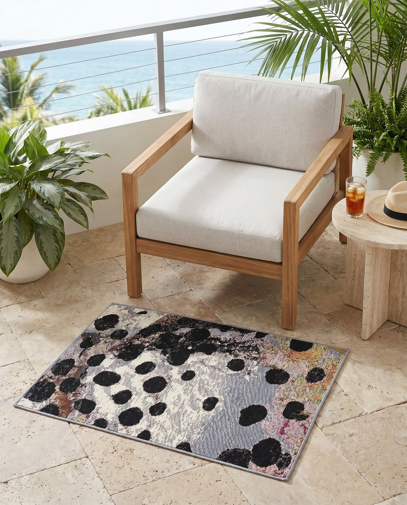 Urban Terrace Collection Area Rug -  Piazza Rectangle White and Black  lifestyle 7