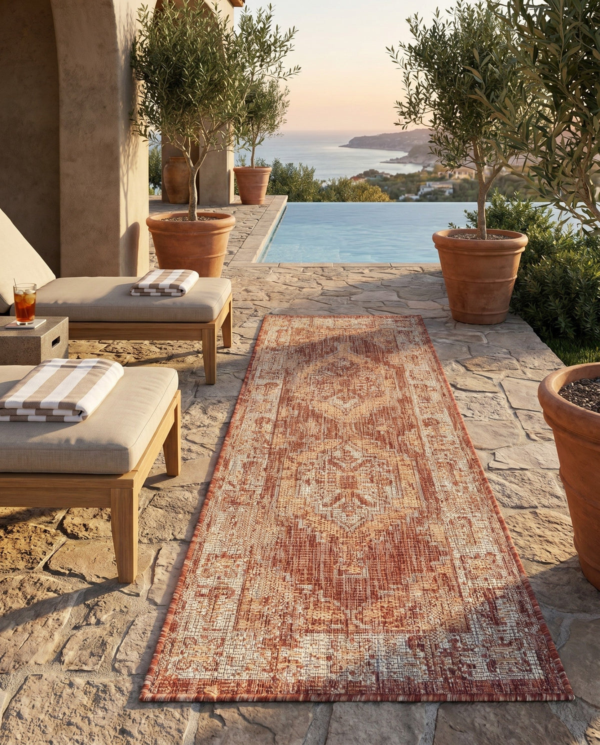 Patio Heritage Collection Area Rug -  Augusta (Rust Red) Runner Rust Red  lifestyle 94